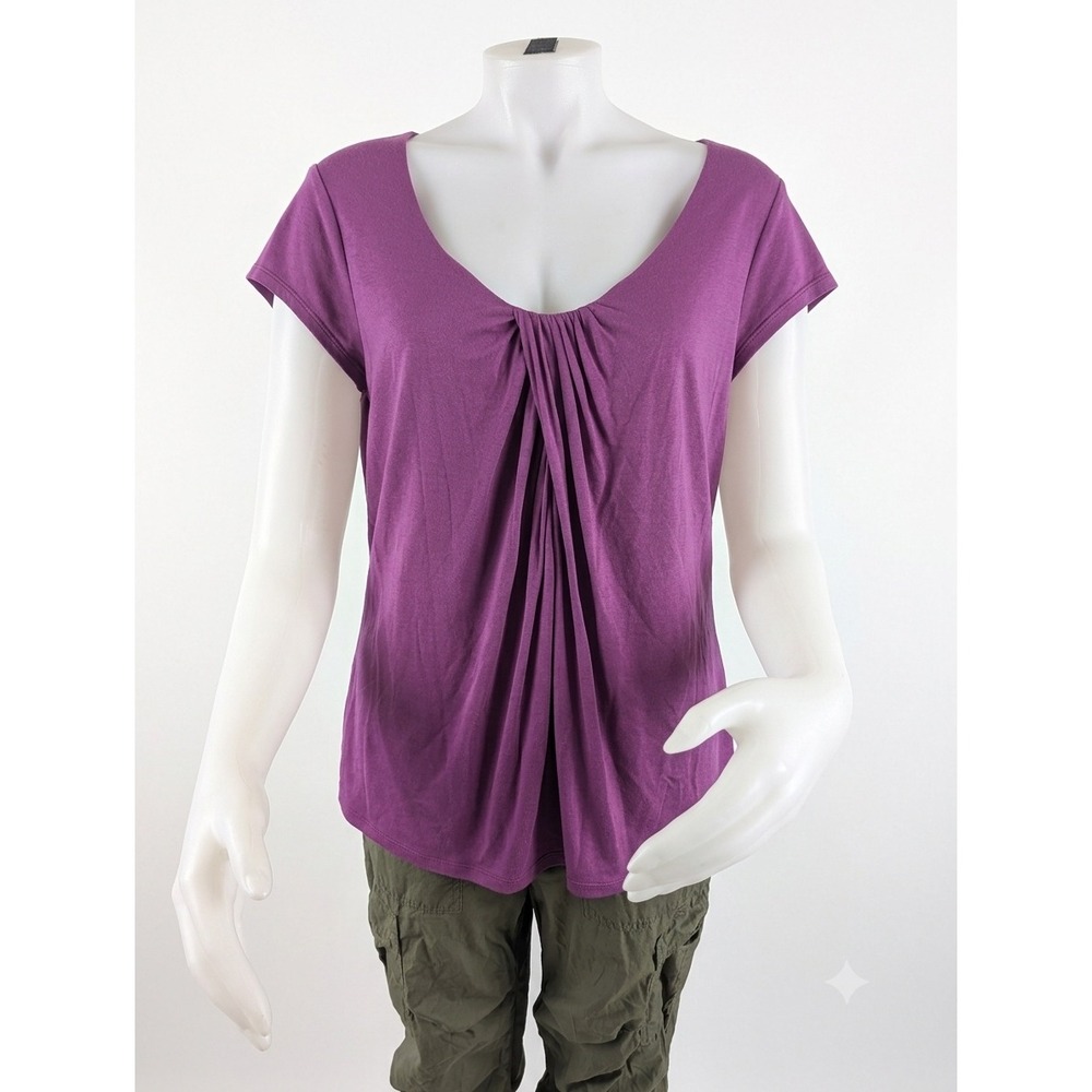 Halogen Purple Front Pleat Short Sleeve Knit Top